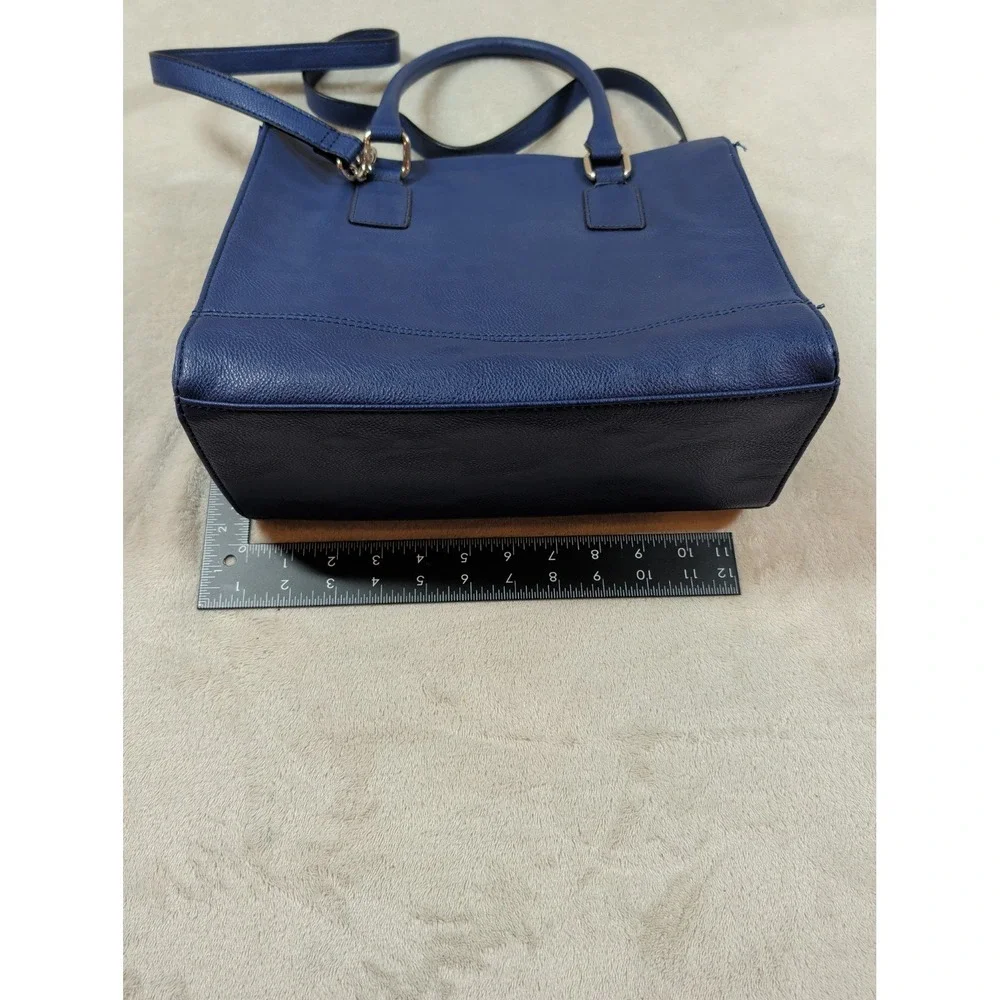Nine West Navy‎ Blue Pebbled Faux Leather Tote Crossbody Handbag Gold Hardware